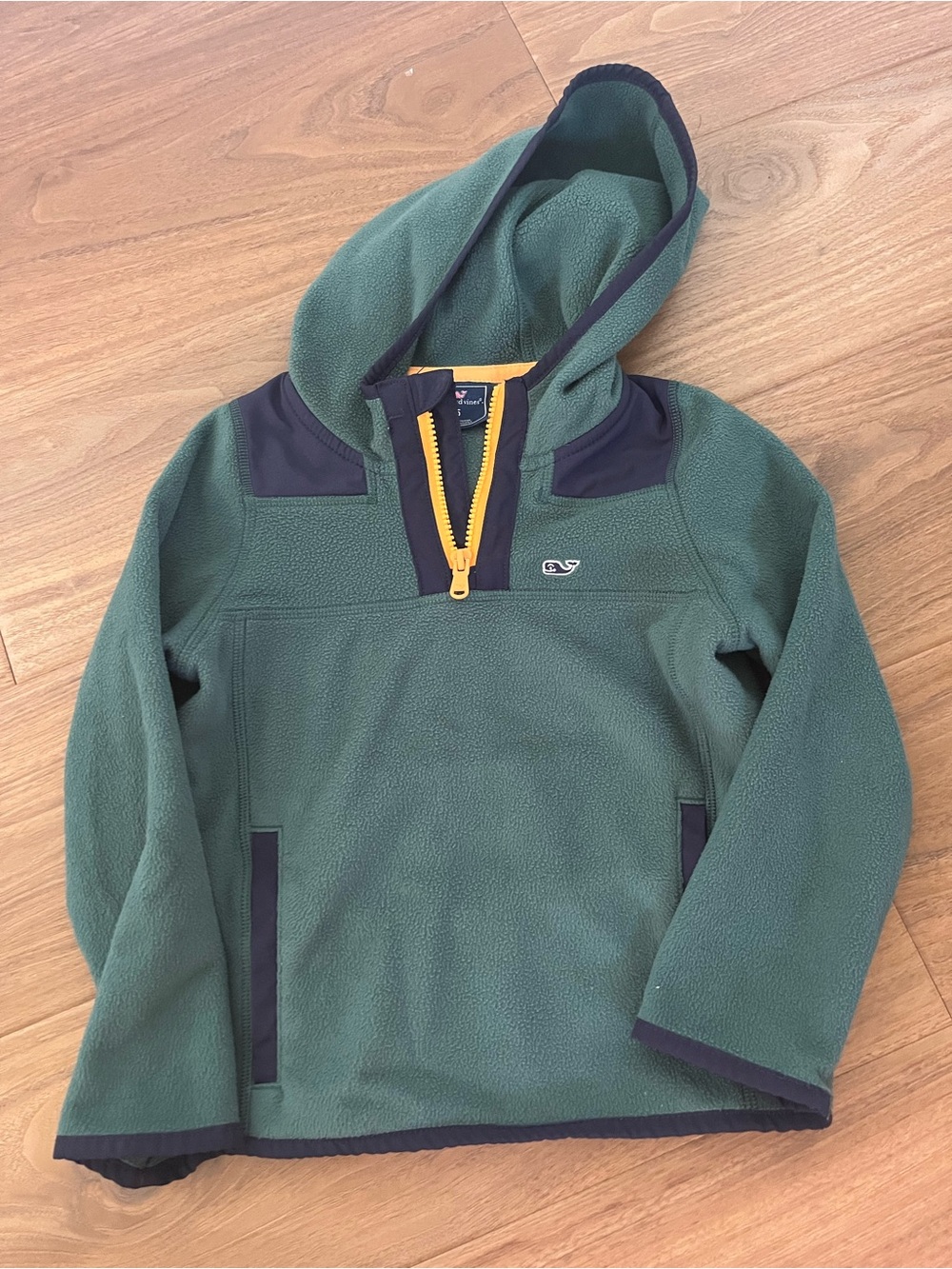 Vineyard Vines Green Hooded Fleece Pullover with Navy/Yellow Half-Zip